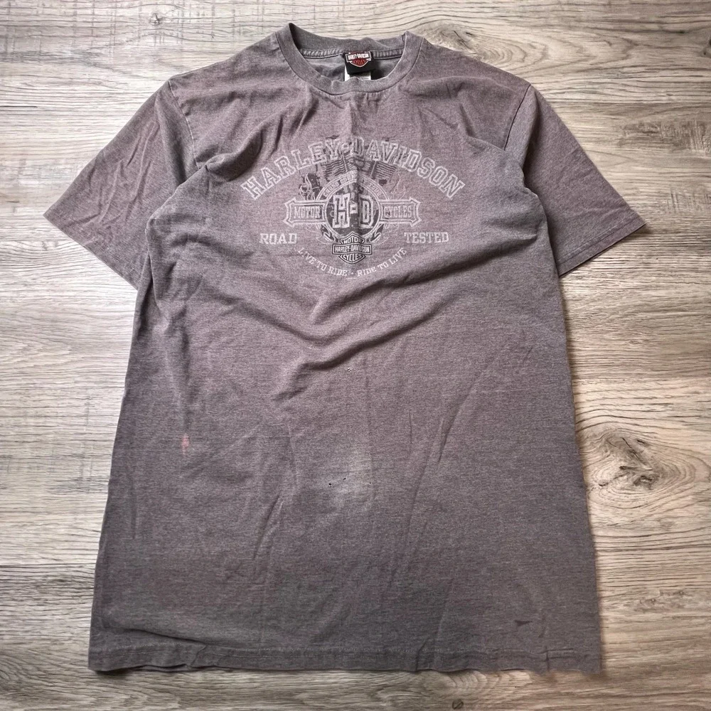 Harley Davidson T-Shirt Mens L Brown Graphic Capital City Madison WI Distressed